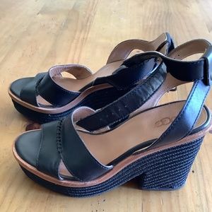 Womens UGGS Carine Block Heel Espadrille Black Chunky Platform Size 8